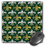 3dRose LLC 8 x 8 x 0.25 Inches Mouse Pad, Gold and Silver Colored Fleur De Lis Pattern Emerald Green Background (mp_171859_1)