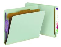 Smead End Tab Pressboard Classification File Folder with SafeSHIELD Fasteners, 1 Divider, 2" Expansion, Letter Size, Gray/Green, 10 per Box  (26800)