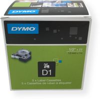  DYMO Standard D1 labeling tape for Labe lManager Label Makers, Black print on Clear tape, 1/2" W x 23' L, 1 Cartridge (45010) 5 PACK