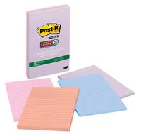Post-it Recycled Super Sticky Notes, 2x Sticking Power, 4 in x 6 in, Bali Collection, Lined, 4 Pads/Pack, 45 Sheets/Pad (4621-SSNRP)
