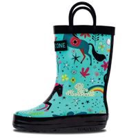 LONECONE Rain Boots with Easy-On Handles in Fun Patterns for Toddlers and Kids, Moroccan Horses, 7 Toddler
