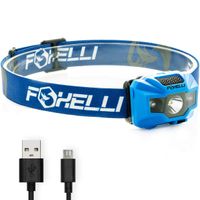 Foxelli USB Rechargeable Headlamp Flashlight - 180 Lumen, up to 40 Hours of Constant Light on a Single Charge, Bright White Led + Red Light, Compact, Easy to Use, Lightweight & Comfortable Headlight