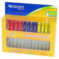 Westcott Kids Pointed Scissors with Storage Rack, 5-Inch, Set of 12, Assorted Colors, Case of 3