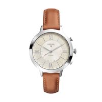 Fossil Women's Jacqueline Stainless Steel and Leather Hybrid Smartwatch, Color: Silver, Brown (Model: FTW5012)