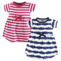 Touched by Nature Girls, Toddler, and Baby Organic Cotton Short-Sleeve Dresses, Tie Dye Stripe, 0-3 Months