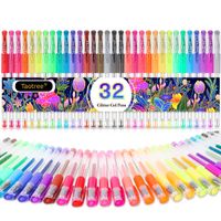 Glitter Gel Pens, 32 Colors Neon Glitter Pens Colored Pens Fine Tip Art Markers Set with 40% More Ink for Adult Coloring Books, Drawing, Doodling, Scrapbook, Bullet Journals, Great Back to School Gift