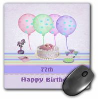 3dRose 77th White Icing Cake, Balloons & Vase of Flowers, Pastels Mouse Pad, 8" x 8" (mp_113274_1)