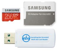 Samsung Evo Plus 256GB Micro SDXC Memory Card Class 10 (MB-MC256G) Works with Android Galaxy Cell Phones A10e, A10s, A30s, A50s, A90 5G with (1) Everything But Stromboli (TM) MicroSD & SD Card Reader