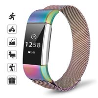 TOMALL Metal Bands Compatible for Fitbit Charge 2,Stainless Steel Metal Replacement Wristband for Women Men (Large, Rainbow)