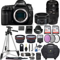 Canon EOS 5D Mark IV DSLR Camera w/ 4 Lens Bundle including 2.2x Telephoto & 0.43x Aux Wide Angle Lens + 2Pcs 32GB SD Memory + Accessories with Premium Commander Kit (29 Items)