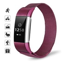 TOMALL Metal Bands Compatible for Fitbit Charge 2,Stainless Steel Metal Replacement Wristband for Women Men (Small, Purple Red)