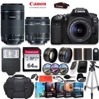 Canon EOS 90D DSLR Camera with EF-S 18-55mm & 55-250mm STM Lens + Accessory Kit - Vlogging/Photo Editing Software Package, 64GB Memory Card, Flash, Case, Filters & More