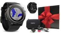 Garmin Fenix 5X Sapphire (Slate Gray with Black Band) Gift Box Bundle | +Screen Protector, PlayBetter USB Car & Wall Adapters, Protective Case | Multi-Sport GPS Watch, Wrist-HR/TOPO Maps