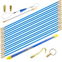 50' Fiberglass Cable Wire Running Rod Coaxial Electrical Connectable Fish Tape Pull Kit With Hook And Hole Kit In Transparent Tube, Blue