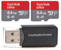 Sandisk Ultra micro SDXC Micro SD UHS-1 TF Memory Card 64GB 64G (Two Pack 64GB x2 =128GB) Class 10 w/ (1) Everything But Stromboli Memory Card Reader