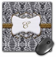3Drose LLC 8 X 8 X 0.25 Inches Mouse Pad, Elegant Back and White Animal Print with Gold Frame Monogram Letter E (Mp_113939_1)