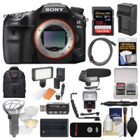 Sony Alpha A99 II Full Frame 4K Wi-Fi Digital SLR Camera Body + 128GB Card + Backpack + Flash + Diffuser + Video Light + Battery & Charger + Mic Kit