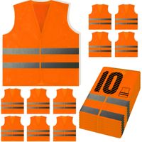 PeerBasics, 10 Pack, Orange Reflective High Visibility Safety Vest, Hi Vis Silver Strip, Men & Women, Work, Cycling, Runner, Surveyor, Volunteer, Crossing Guard, Road, Construction (Orange Mesh, 10)