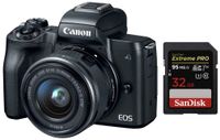 Canon EOS M50 Mirrorless Camera Body and EF-M15-45mm Lens with Dual Pixel CMOS AF and 4K Video and 32GB SDHC UHS-I Card - Black