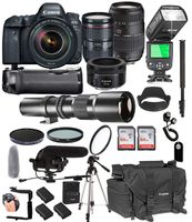 Canon EOS 6D Mark II with 24-105mm f/4 L is II USM + 50mm 1.8 STM + Tamron 70-300mm + 500mm Telephoto + 128GB Memory + Battery Bundle + TTL SpeedLight + Pro Filters + (26 Piece Bundle)