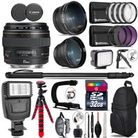 Canon EF 85mm f/1.8 USM Lens + Flash + 0.43X Wide Angle Lens + 2.2X Telephoto Lens + LED Kit + Stabilizing Handle + UV-CPL-FLD Filters + Macro Filter Kit + 72" Monopod - International Version