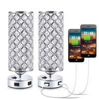 USB Crystal Bedside Lamp, Kakanuo Nightstand Lamp with Dual USB Charging Port, Modern Table Desk Lamp for Bedroom, Study Room, Office (Set of 2)