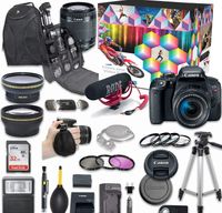 Canon EOS Rebel T7i DSLR Camera Deluxe Video Creator Kit with Canon EF-S 18-55mm f/3.5-5.6 IS STM Lens + Wide Angle Lens + 2x Telephoto Lens + Flash + SanDisk 32GB SD Memory Card + Accessory Bundle