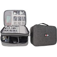 BUBM Electronic Organizer, Double Layer Travel Accessories Storage Bag for Cord, Adapter, Battery, Camera and More-a Sleeve Pouch for iPad or up to 9.7" Tablet(Large, Denim Gray)