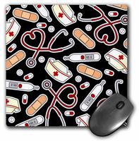 3dRose LLC 8 x 8 x 0.25 Inches Mouse Pad, Nurse Love Cute Cartoon Rn Supplies Print Black (mp_128492_1)