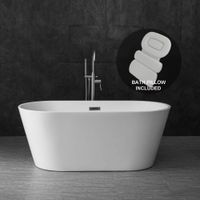 WOODBRIDGE Acrylic Freestanding Contemporary Soaking Tub with Brushed Nickel Overflow and Drain, Including Bathtub Spa, 59" B-0014 With Pillow