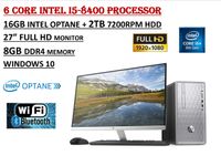 HP Pavilion Flagship High Performance Desktop PC Bundle, Intel Core i5-8400 6 Core Processor, 8GB DDR4+16GB Intel Optane, 2TB 7200 RPM, DVDRW, HP 27er 27" Full HD Monitor, WiFi+Bluetooth, Windows 10