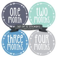 Months in Motion Monthly Stickers for Boy - Monthly Milestone Sticker - 12 Monthly Milestone Stickers - Baby Month Stickers for Infant First Year - Belly Stickers