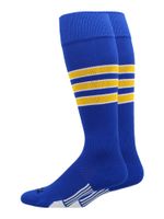MadSportsStuff Dugout 3 Stripe Baseball Socks (Royal/Gold/White, Small)