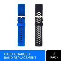 WITHit Designer Silicone Fitbit Charge 3 Bands, 2-Pack, Black/Grey Sport & Blue Woven - Secure, Adjustable, Fitbit Watch Band Replacement, Fit Most Wrists, Sweat-Resistant Accessories