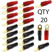 (20) 1/0 AWG Gauge Gold Wire Crimp Cable Ring Terminal Red Black Boots 3/8" Lug