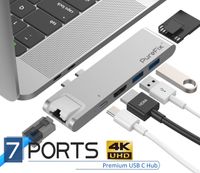 USB C 7-in-1 Hub Multiport Adapter for MacBook Pro 2019/2018/2017/2016, MacBook Air 2018/2019; Gigabit Ethernet, 4K HDMI, 40Gbps Thunderbolt 3, 100W PD, 2 USB 3.0 and SD/Micro Card Readers (Silver)