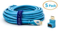 Aurum Cables Right Angle L Shape HDMI Male to HDMI Female Adapters - Blue- Pack of 5