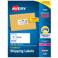 Avery Shipping Address Labels, Laser Printers, 1,000 Labels, 2x4 Labels, Permanent Adhesive, TrueBlock (5163)