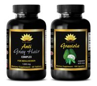Immune Support Tablets - Anti Gray Hair - GRAVIOLA Complex - graviola Pills Organic - Combo - 2 Bottles