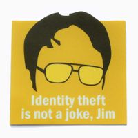 Crafted-Brand The Office Sticker - Easily Removable Vinyl Decal (3 X 3 Inch) - Jim as Dwight Schrute in a Classic Dunder Mifflin Meme