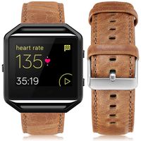 UMAXGET Leather Band Compatible with Fitbit Blaze, Retro Cowhide Genuine Leather Band with Black Silver Metal Frame Compatible with Fitbit Blaze Smart Watch Strap for Men Women, Light Brown Small