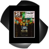Mat Board Center, Pack of 25, 16x20 for 11x14 Black Mats - Acid Free, 4-ply Thickness, White Core - for Pictures, Photos, Framing