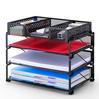 Simple Trending 3-Trays Stackable Office Desk Supplies Organizer with Drawer Organizer, Desktop Letter/A4 FileTray Holder Organizer, Black