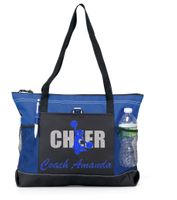 Custom Cheer Coach with Glitter or Solid Metallic Cheerleader and Coach Name on a Sports Tote. Free (Royal Blue Glitter on a Royal Bag)