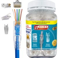 Gold Plated end Pass Through RJ45 Cat5 cat5e Connector and Strain Relief by itbebe (Cat5/5e 50+50 Pieces)