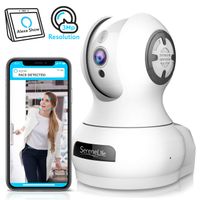 SereneLife 3MP Indoor Cloud Cam - Alexa Compatible - Face Detection Smart Tracking PTZ - Ultra HD 1536p Wireless Home Security Pet Monitoring w/Motion Detect, Night Vision Video - IPCAMHD85