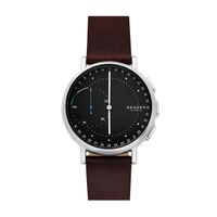 Skagen Connected Men's Signatur Stainless Steel and Leather Hybrid Smartwatch, Color: Silver-Tone, Dark Brown (Model: SKT1111)