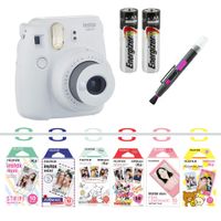 Fujifilm instax Mini 9 Camera Bundle with Airmail, Pink Lemonade, Stripe, Winnie The Pooh, Disney Mickey & Friends , Rilakkuma, Quality Photo 2 in 1 Pen/Brush and Spray (Smokey White)