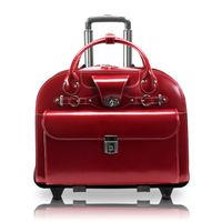 McKlein, W Series, Roseville, Top Grain Cowhide Leather, 15" Leather Fly-Through Checkpoint-Friendly Patented Detachable -Wheeled Ladies' Laptop Briefcase, Red (96646)
