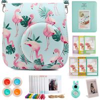Woodmin Stripe Accessories Bundle for Fujifilm Instanx Mini 9 8 8+(Mini Camera case/Polaroid Album/Instax Photo Frames/Film Stickers/Filters/Selfi-Lens)